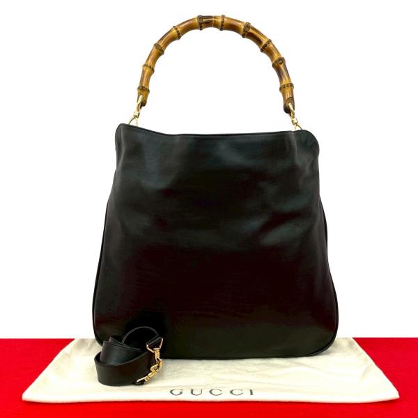美品　GUCCI オールド　グッチ　バンブー　2way ショルダー　バッグ　黒 GUCCI（グッチ） 極 美品 袋付き オールドグッチ ヴィンテージ