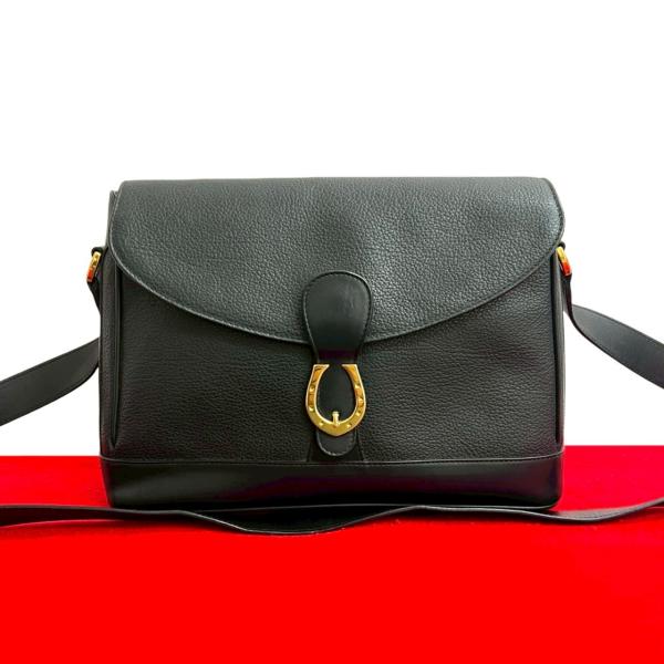 OLD GUCCI グッチ レザー ハンドバッグ ブラック ホースシュー 金具 OLD GUCCI グッチ レザー ハンドバッグ ブラック ホースシュー 金具