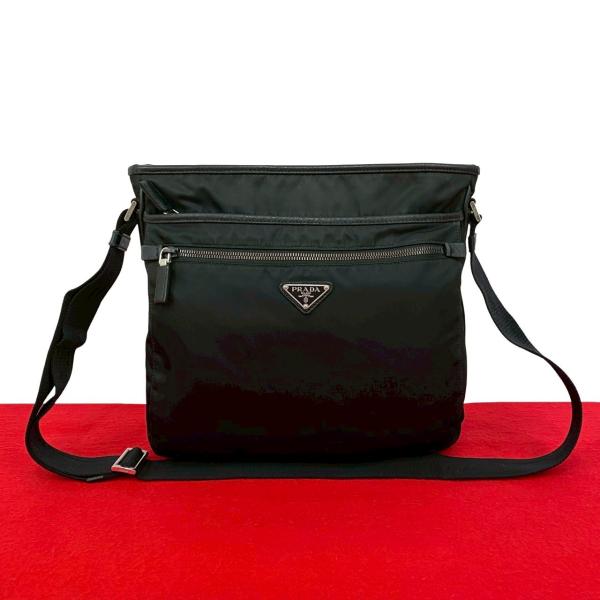 極 美品 PRADA プラダ 三角ロゴ 金具 ナイロン サフィアーノ レザー ショルダーバッグ サコッシュ メッセンジャーバッグ ブラック 38997 PRADA（プラダ） 極 美品 三角ロゴ 金具 ナイロン サフィアーノ レザー