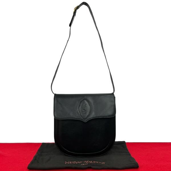 極 美品 保存袋付き YVES SAINT LAURENT イヴ・サンローラン YSL ロゴ レザー 本革 ショルダーバッグ ポシェット ブラック 30680 linkvintage_850h848-30680