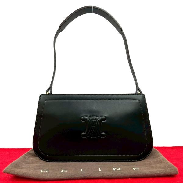 美品　セリーヌ　レザー　トリオンフ　ショルダーバッグ　ブラック トリオンフ ショルダーバッグ レザー ブラック セリーヌ – RECLO