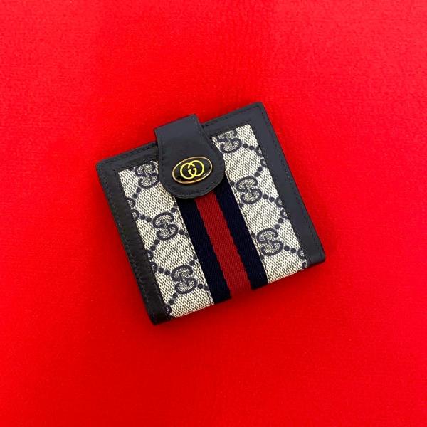 【美品】GUCCI グッチ シェリーライン 長財布 レザー オールドグッチ　紺 GUCCI(グッチ) オールドグッチ シェリーライン がま口長財布 PVC