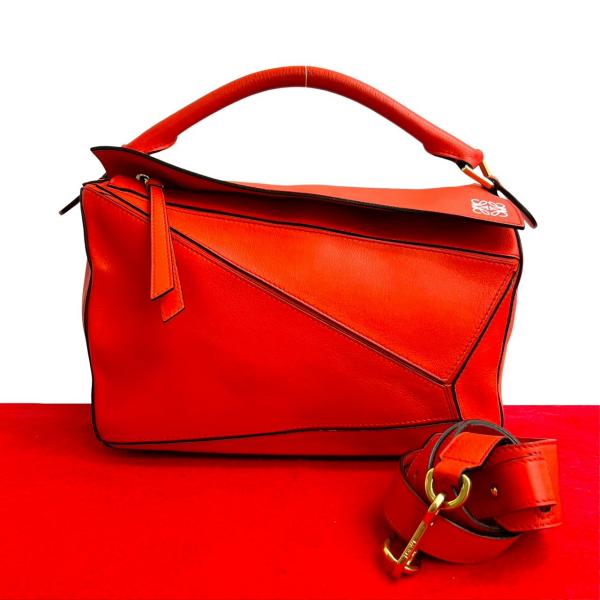 極 美品 LOEWE ロエベ パズルバッグ アナグラム ロゴ レザー 本革 2way ハンドバッグ ミニ ボストンバッグ ショルダーバッグ ピンク 38696 LOEWE（ロエベ） 極 美品 パズルバッグ アナグラム ロゴ レザー 本革