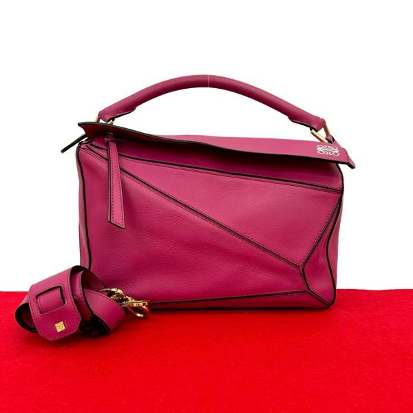 極 美品 LOEWE ロエベ パズルバッグ アナグラム ロゴ レザー 本革 2way ハンドバッグ ミニ ボストンバッグ ショルダーバッグ ピンク 38696 LOEWE（ロエベ） 極 美品 パズルバッグ アナグラム ロゴ レザー 本革