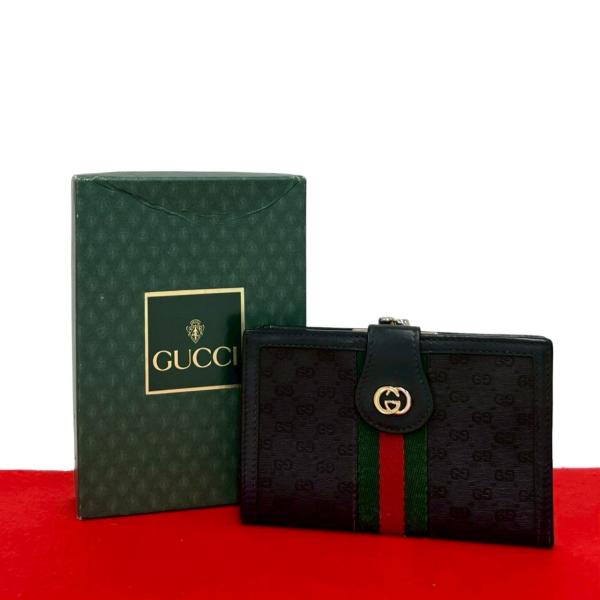 【希少 極美品】GUCCI グッチ シェリーライン 二つ折り財布 ブラック GUCCI（グッチ） 極 美品 箱付き オールドグッチ シェリーライン