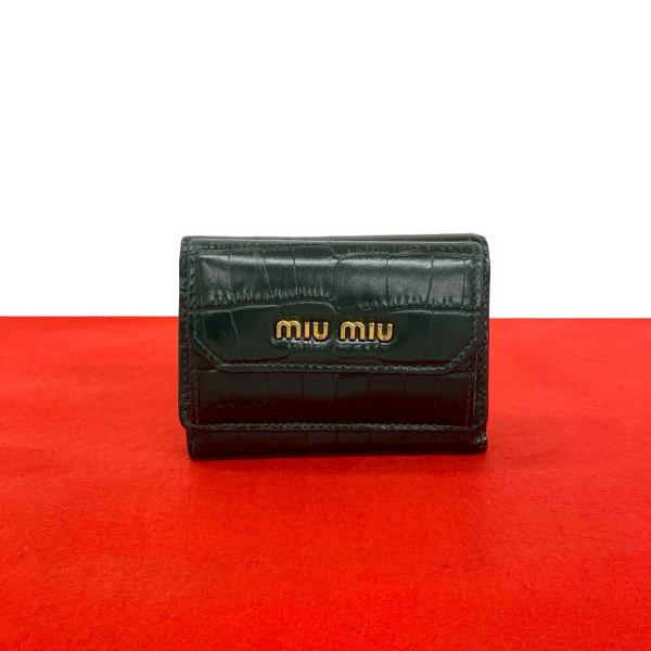 miu miu（ミュウミュウ） 極 美品 ロゴ 金具 プリントレザー 本革 三