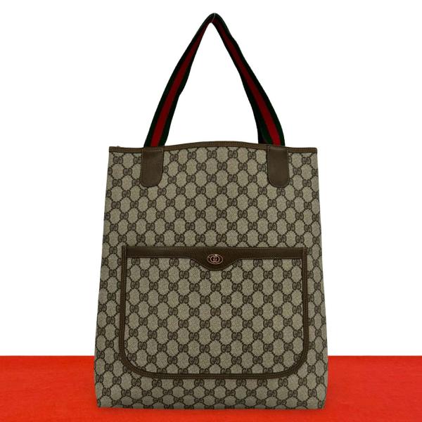 グッチ　オールレザー　トートバッグ　ショルダーバッグ　A4 肩掛け　ロゴプレート GUCCI（グッチ） 極 美品 オールドグッチ シェリーライン GG ロゴ 柄