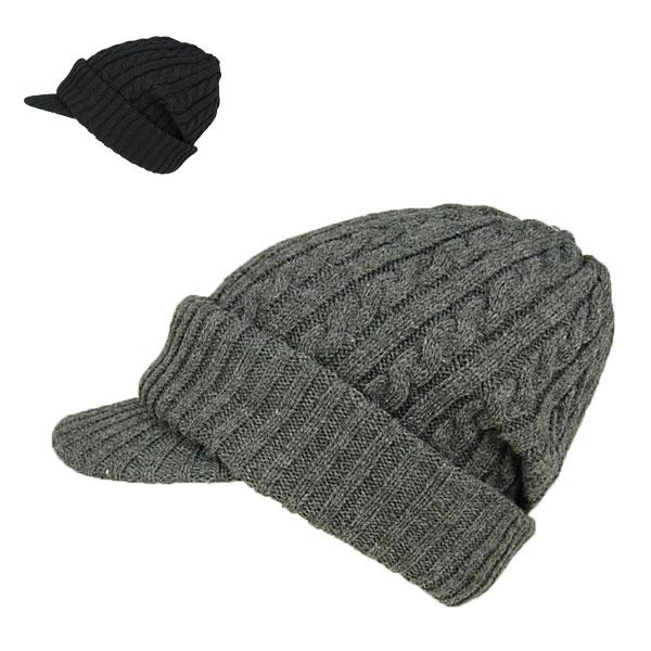 ケーブルニット オスロキャップ 耳が隠れるつば付きニット帽 ニット