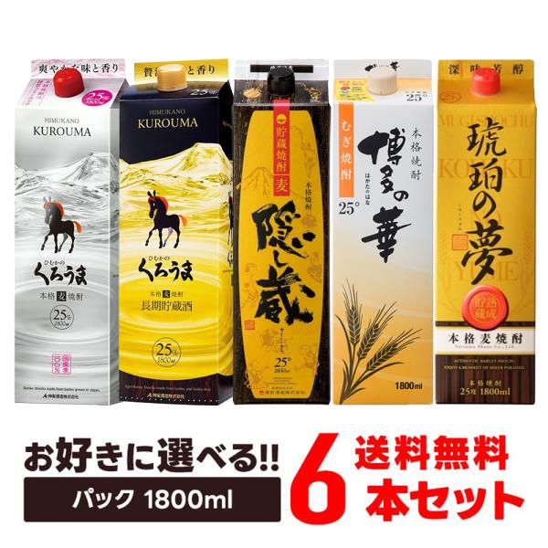 焼酎 25% 1800ml 6本セット 選べる 長期熟成麦焼酎 25度 パック 1800ml 6本セット : リカーBOSS