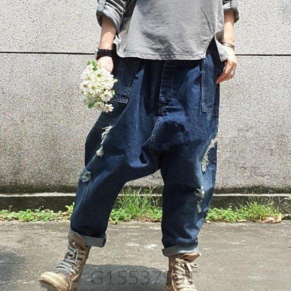 ダメージデニムサルエルパンツレディース春秋 冬おしゃれおすすめ