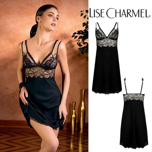 LISE CHARMEL ブラック レース 押し開き ネグリジェ ベビードール スリップ