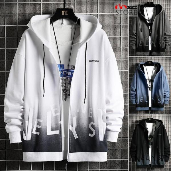 ジップアップパーカー メンズ パーカー 春服  春 春物 トップス きれいめ ロゴ 長袖 グラデーション 2026 新作