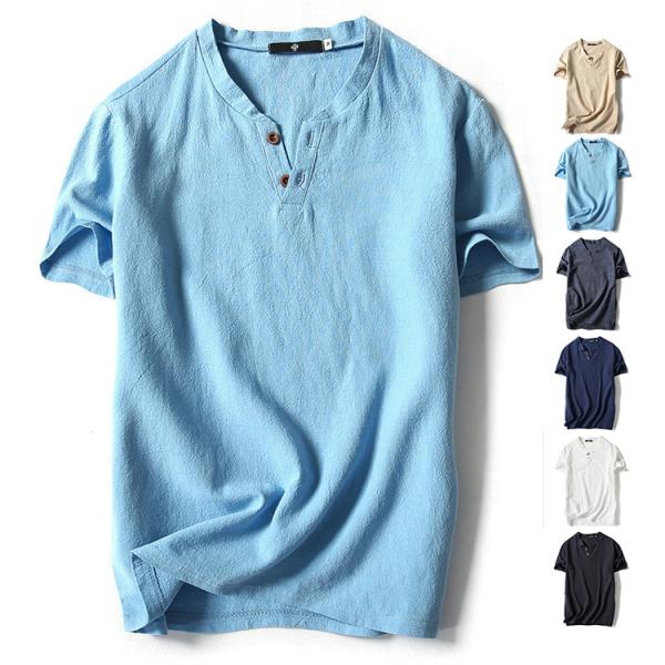 メンズ tシャツ 半袖 リネンシャツ 半袖tシャツ Vネック 涼しい 吸汗 通気性 トップス 夏 夏物