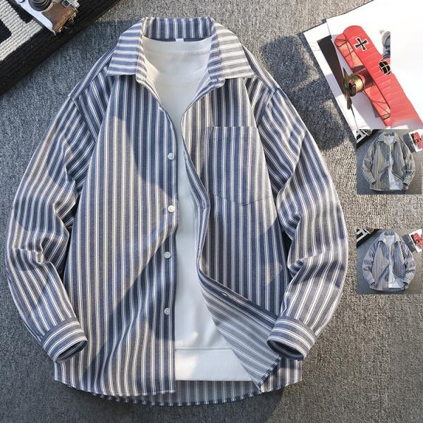 春物 シャツ メンズ 長袖シャツ 無地 ストライプシャツ 開襟シャツ 通勤 カジュアルシャツ トップス 春服