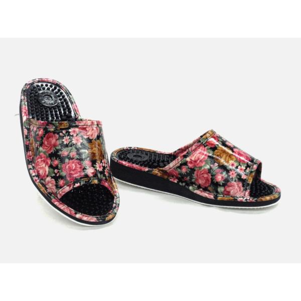 レディース 健康スリッパ 3126 花柄ブラック 黒天板 軽量 ソフト 国産 丈夫