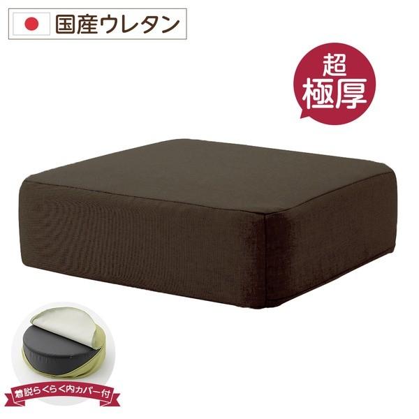 極厚 低反発クッション/インテリア雑貨 〔スクエアタイプ ブラウン〕 洗えるカバー 日本製ウレタン使用 『Pastel』