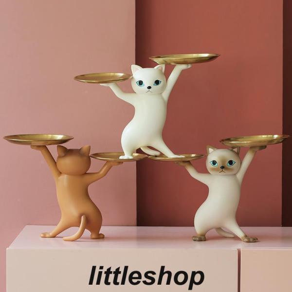 ネコサイズ高さ約23cm×横約21cm×幅約9cmトレイサイズ大 直径約17cm×厚み約5mm小 直径約14cm×厚み約5mm重量 約650kg素材 レジン、合金＊手に付属の両面テープでテーブルを固定してください丁度良いサイズ感の猫ちゃんの...