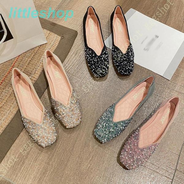 バレエシューズ キラキラ パンプス ぺたんこ靴 ビジュー付き