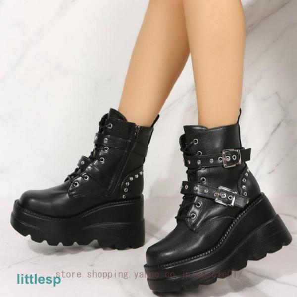 ブラックプラットフォームブーツ littleshop_um-xz1024k611