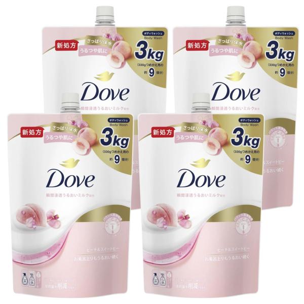 Dove ダヴ ボディウォッシュ ピーチ&スイートピー 詰替え用 詰替 詰め替え つめかえ 3kg 液体 ボディソープ 大容量 4袋セット