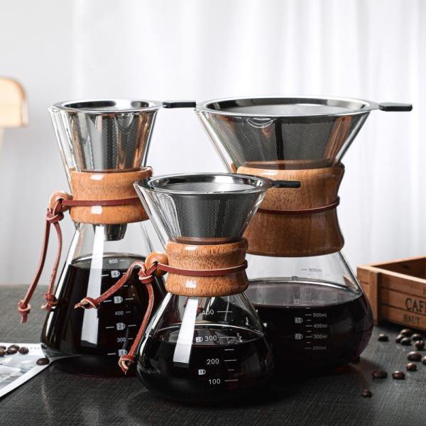 コーヒーサーバー 耐熱ガラス コーヒー カラフェセット ステンレス コーヒードリッパー フィルター ポット ドリッパー 400ml