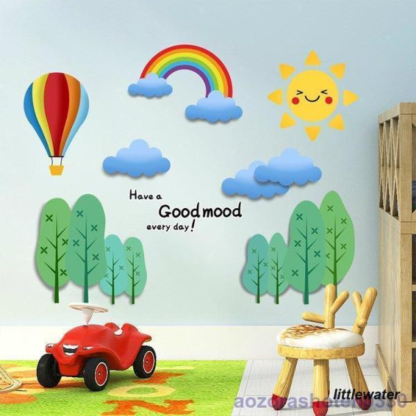 インテリア 雑貨 ウォールステッカー ルームデコ 壁紙デコ 壁紙シール キッズ 子供部屋 イラスト ポップ 太陽 気球 虹 ブルー グリーン イエロー レッドホテルライク エレガント ゴージャス 寝室 可愛い 華やか空間 簡単 新居 ハイセ...