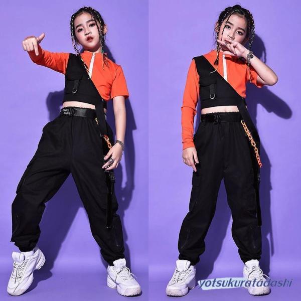 ダンス服装 体操服 JAZZ DANCE tシャツ スウェット キッズチアリーダー hiphop ヒップホップ 女の子 ステージ衣装 ダンスウェア 子供 応援団 運動会 甲子園 チアガール衣装 舞台演出服　おしゃれ　ストリート系　B系　K-...