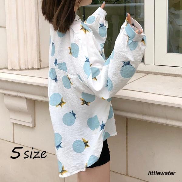 柄シャツ 水玉 スター 長袖シャツ ブラウス 総柄 レディース トップス 