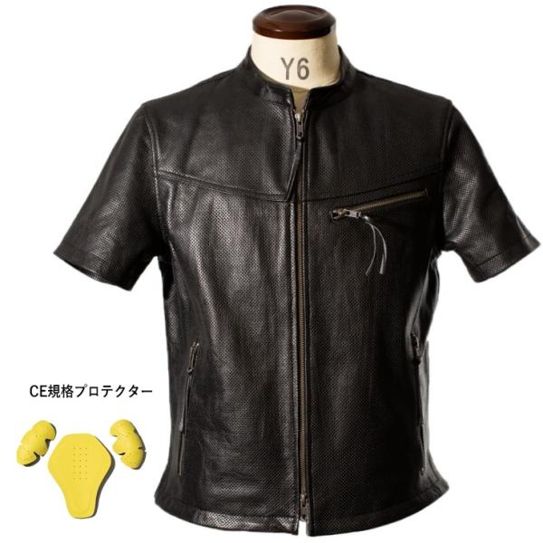 Liugoo Leathers 本革 メッシュレザーTシャツ メンズ