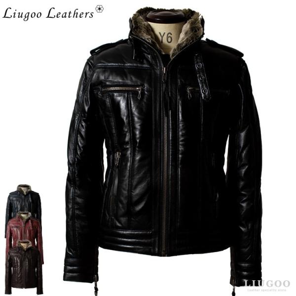 ライダース　馬革　ダウン　Liugoo Leathers（リューグーレザーズ） Liugoo Leathers 本革 ウィングネック ダウンライダース メンズ