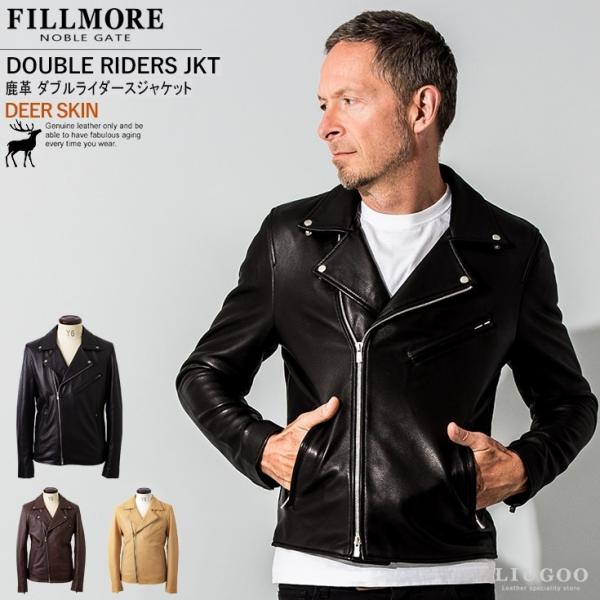 FILLMORE 本革 ディアスキンダブルライダースジャケット メンズ FILLMORE 本革 ディアスキンダブルライダースジャケット メンズ