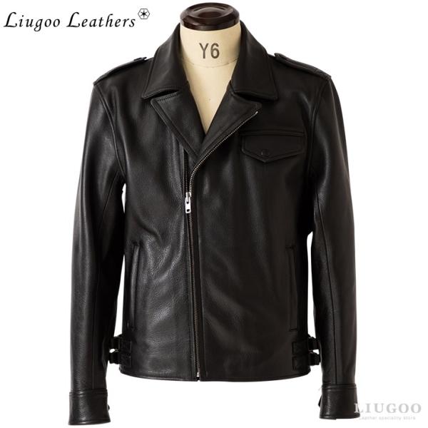 Liugoo Leathers パンチングレザー ライダースジャケット ブラック liugoo_n102975-02