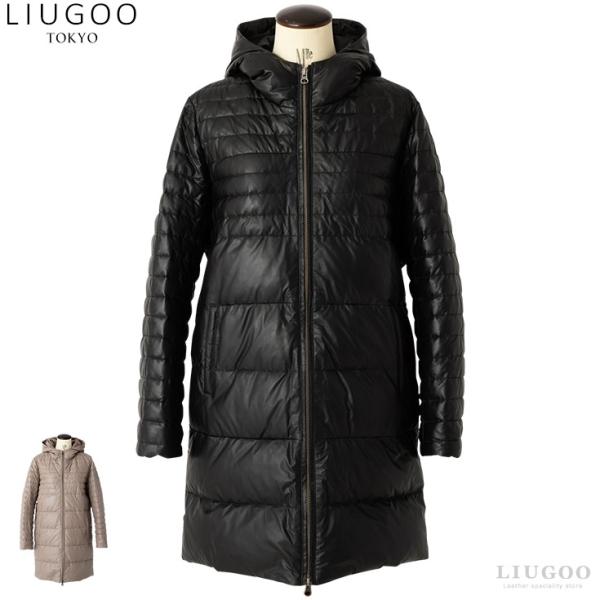 Liugoo Leathers LIUGOO 本革 フード付きロングダウンジャケット