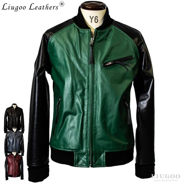 Liugoo Leathers 本革 レザ-バイカースタジャン メンズ リューグー