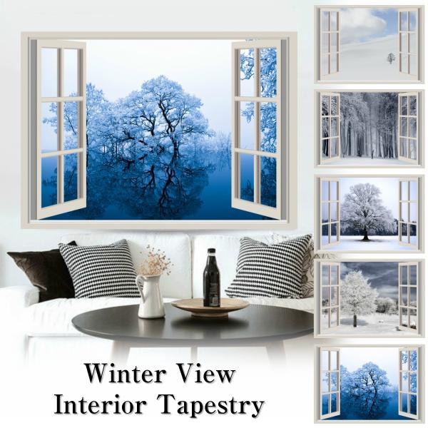 ●飾り付けるだけでお部屋の雰囲気をガラっと変える雪景色窓デザインのタペストリー●【サイズ】150×100cm　【素材】ポリエステル繊維●デザインを変えるだけで雰囲気の違うお部屋に。不要不急の外出自粛・ステイホーム生活の気分転換にいかがでしょ...