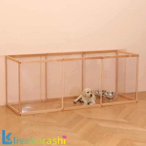 ペットフェンス 犬猫 中大型犬用 ペットサークル ケージ ゲージ 自由に組立 取付簡単 カタチ変更可 高さ63cm 室内外兼用 透明フェンス 木材製 PVC (8枚)
