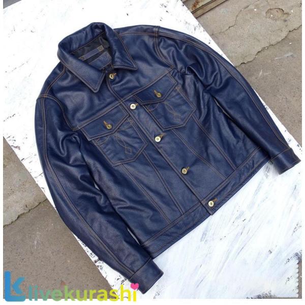 ジ*ジ様 牛革 インディゴ Gジャン レザージャケット 【２XL】 美品 白芯 インディゴ サードタイプ Gジャン ライダース レザー