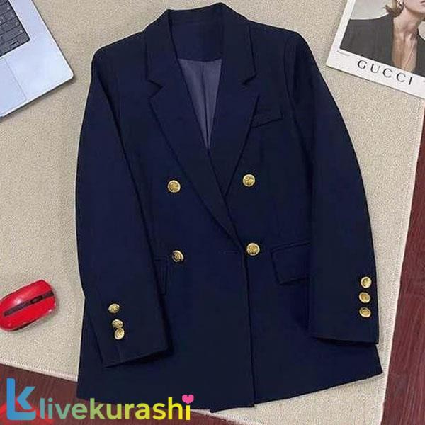 ネイビーダブルジャケット　紺ブレ　ブレザー　通勤　通学　厚手　防寒　テーラードブルゾン 株式会社錦 紺色　細く見える　　20代30代40代50代60代 ネイビーダブルジャケット 紺ブレ ブレザー 通勤 通学 厚手 防寒