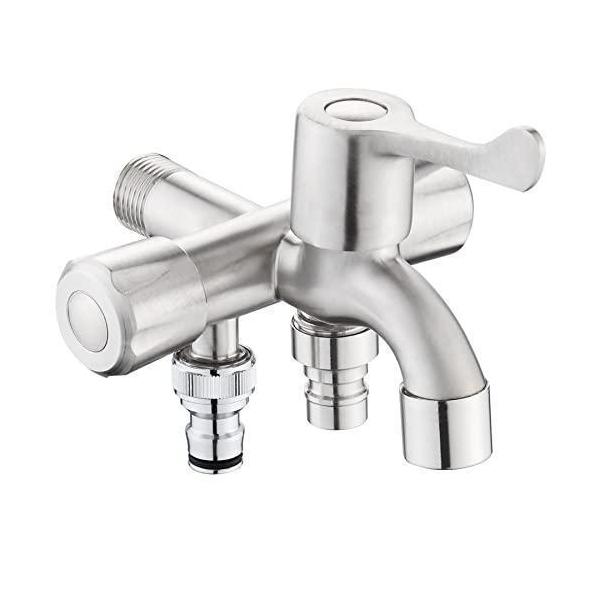 3分岐蛇口 ステンレス製洗濯機用水栓 三股蛇口 3分岐止水栓 標準G1/2接続ホース付き 三口横水栓 表面処理 耐食性 洗濯/