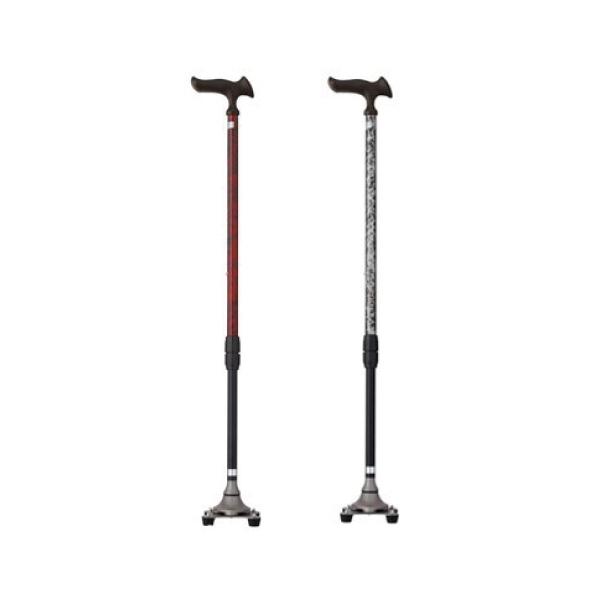 「かるがも4ポイントステッキ」は、接地時に4つの支点が威力を発揮。濡れた路面や傾斜面でも滑り難い安全ステッキです。■グリップ／ポリプロピレン、エラストマー■シャフト／アルミ■ベース部／ジェラルミン■サイズ／71〜93cm（2.5cmピッチ）...