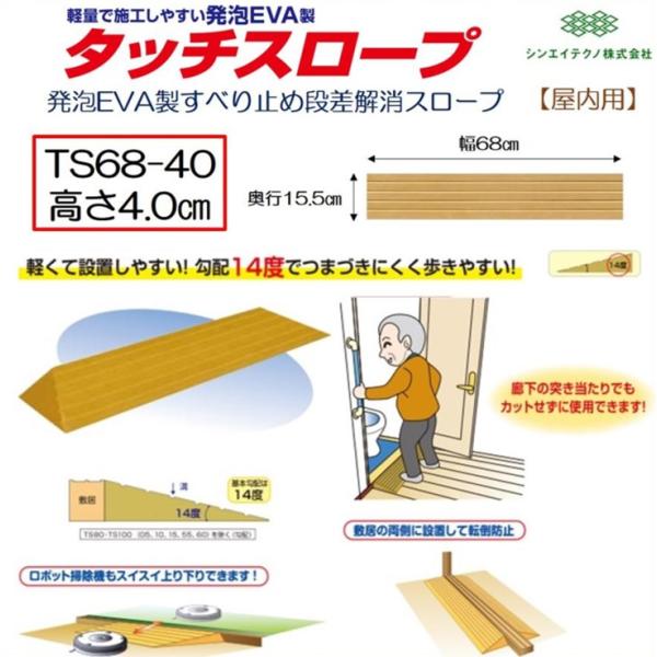コメント発泡EVA製すべり止め段差解消スロープ角部屋や廊下・勝手口など狭い出入口に最適なスロープです。柔軟性の高いスロープで狭い場所向き！廊下の突き当たりでも加工せずに使用できます！※両面テープは2本貼付け済み。○軽くて施工しやすい・裏面の...