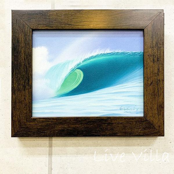 油絵 波のアート 木製彫刻フレーム