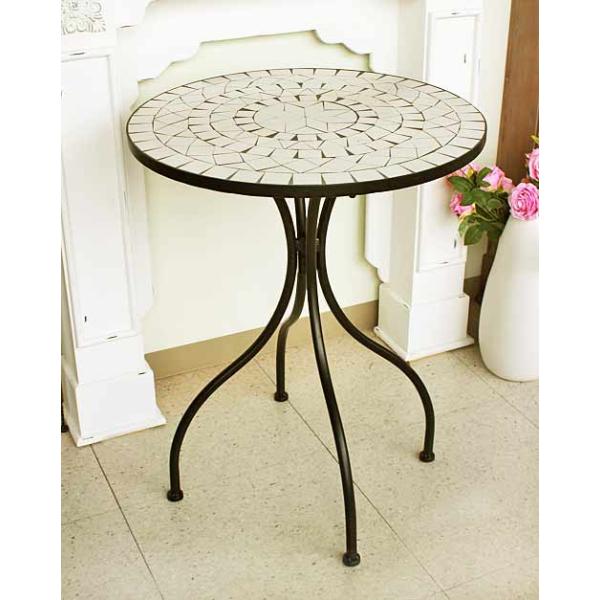 パラゴシック ガーデンテーブル コベント モザイク 南欧 WM-01 輸入家具 パラゴシック ガーデンテーブル ホワイト モザイク 南