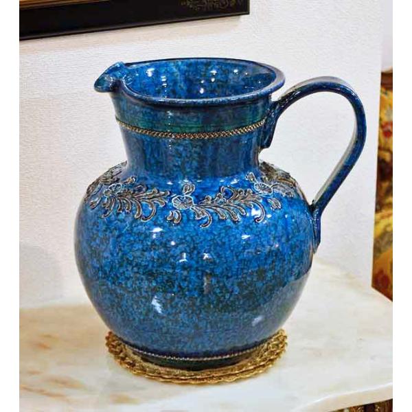 イタリア製 輸入雑貨 花瓶 フラワーベース ブルー ピッチャー 水差し