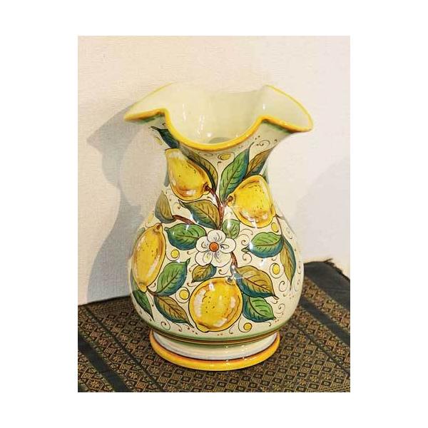 イタリア製 輸入雑貨 花瓶 マヨルカ焼き デルータ Deruta レモン柄