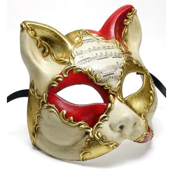 イタリア ベネチアンマスク マスケラ ネコ 赤 ゴールド BCE-8R-GL イタリア製 輸入雑貨 ベネチアンマスク マスケラ ネコ 赤 レッド