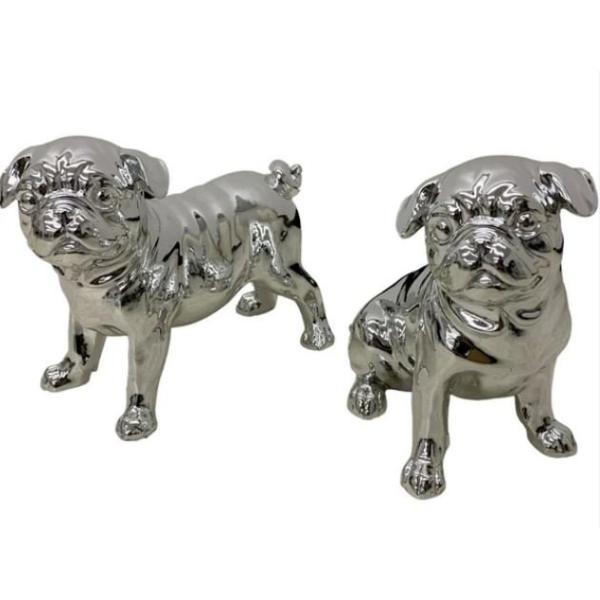 パグ 2体セット イヌ 犬 置物 シルバー 銀 オブジェ モダン 43300DG 輸入雑貨 パグ 2体セット イヌ 犬 置物 シルバー 銀 オブジェ