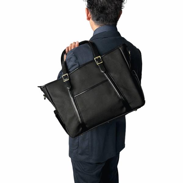 トートバッグ メンズ ビジネストート 2WAY B4ファイル 肩掛け タブレット収納 ポケット多い 黒