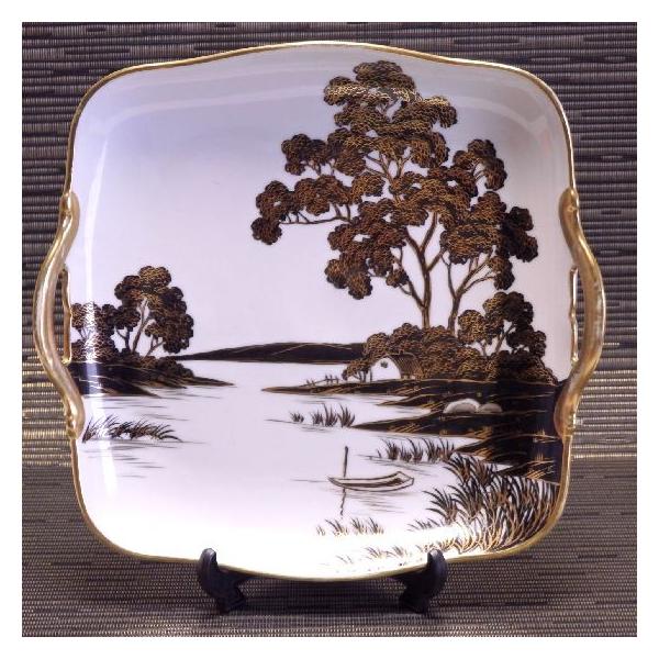 オールドノリタケ 大皿 風景画 美術 工芸品 持手付き スクエアプレート 角型 風景画 金彩 大皿 Noritake323 リビングt S