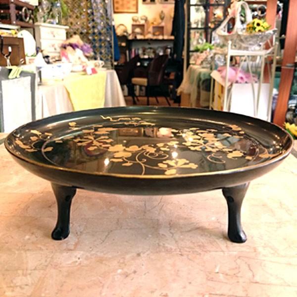 中古】「脚付黒漆塗盆（丸・花・金縁）」 : リビングT&S - 通販